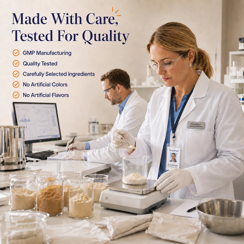 PeacePurr quality and manufacturing information